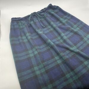 Vintage Tartan Skirt Women's Size‎ 8 B Green/Blue Plaid Tie Waist  Wool Blend